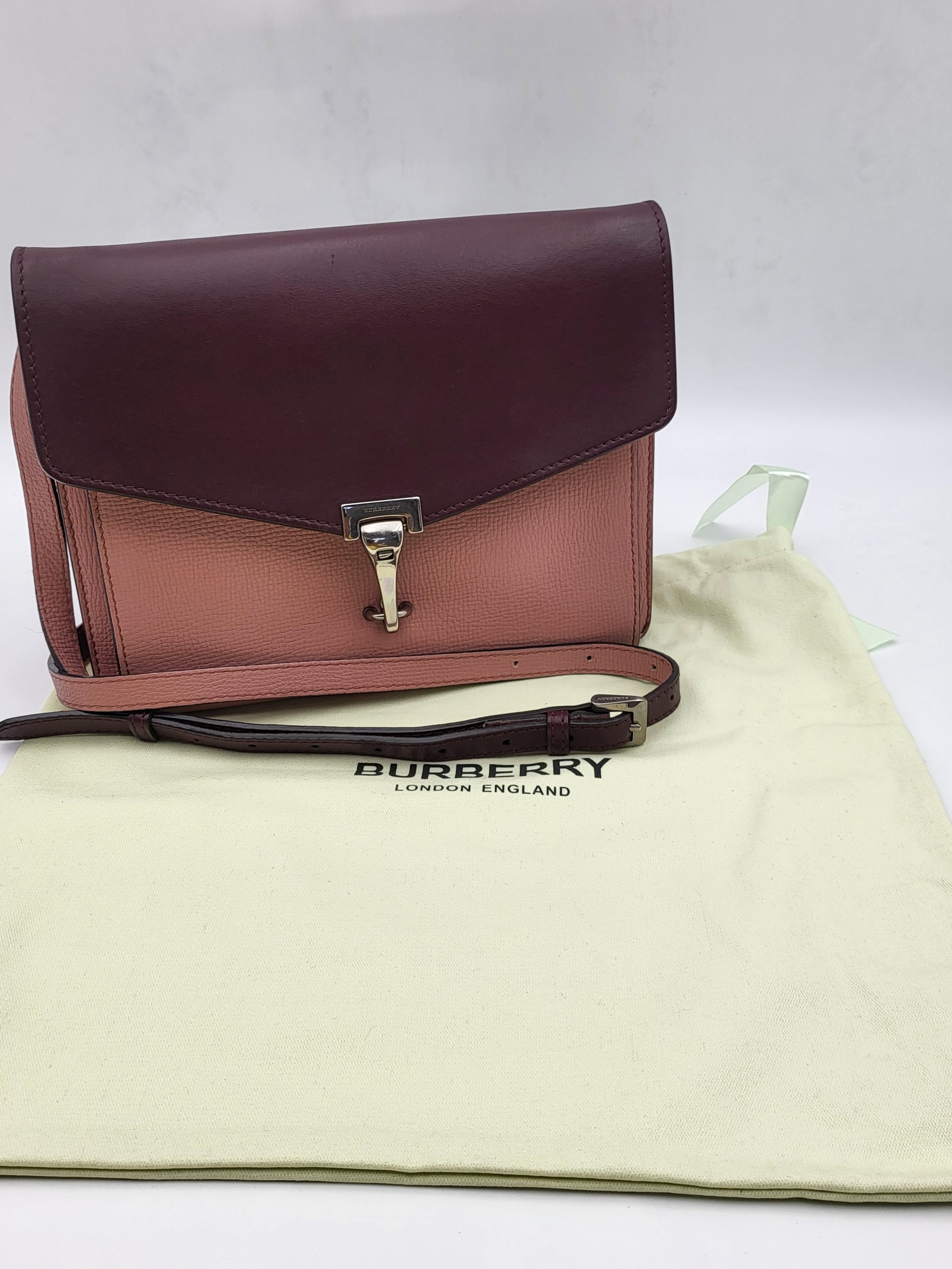 Burberry Pink/Burgundy Calfskin Leather Macken Crossbody Bag, Authentic W/Coa...